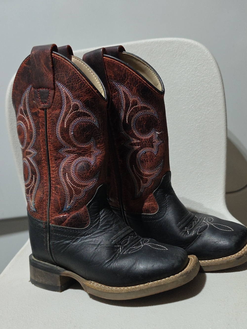 Old West Black Foot Brown Shaft Kids Cowboy Boots